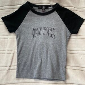 New York Grey and Black Baby Tee Faded Rose